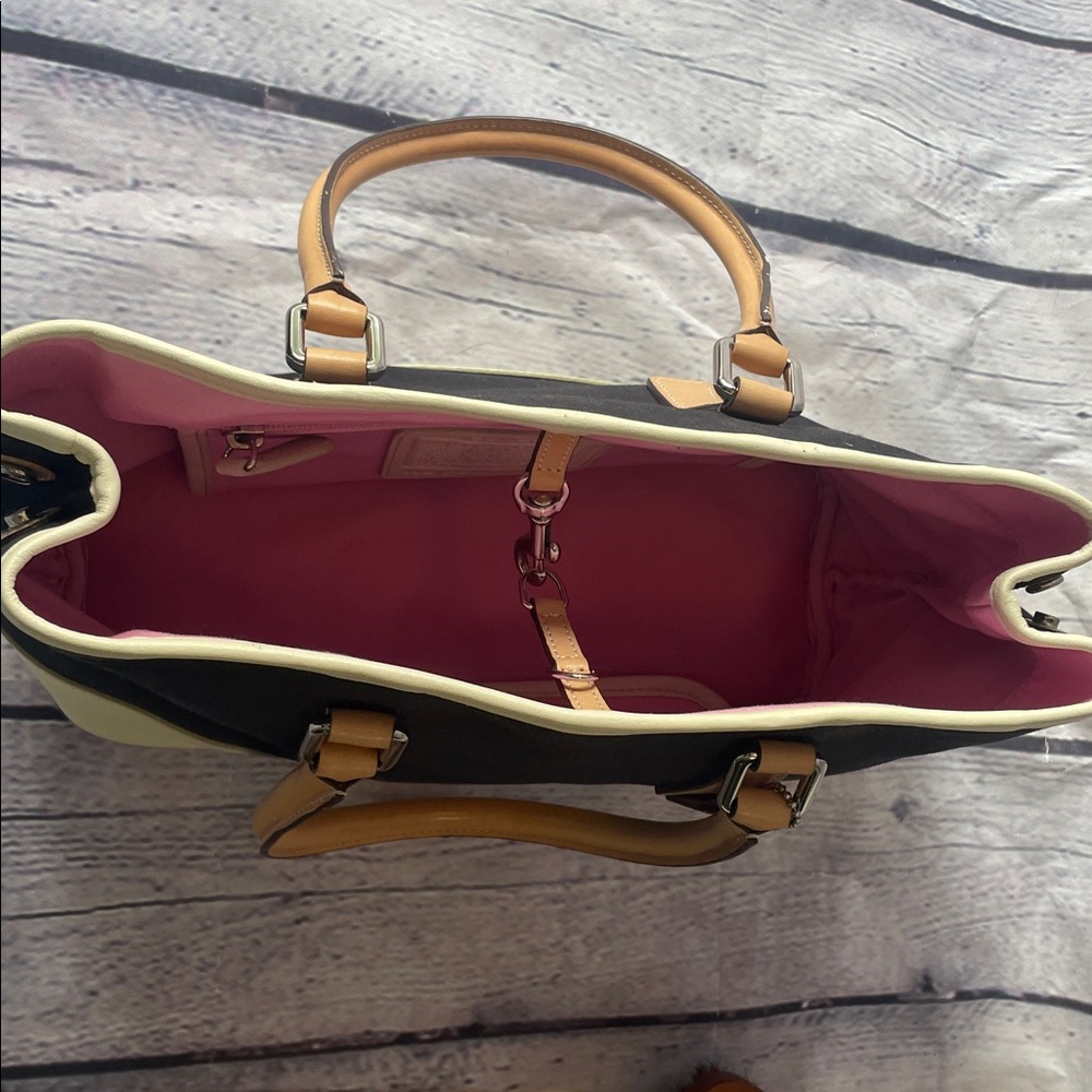 Vintage Y2K Coach Hampton Satchel Navy Blue Pink Lining and Cream Leather Trim - Picture 5 of 7